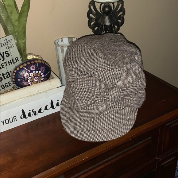 D&Y brown tweed Newsboy Cap Hat with Bow